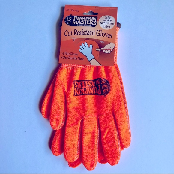 NEW PUMPKIN MASTERS Cut Resistant Gloves Pumpkin Carving Orange 1 Pair UNISEX - Picture 1 of 12